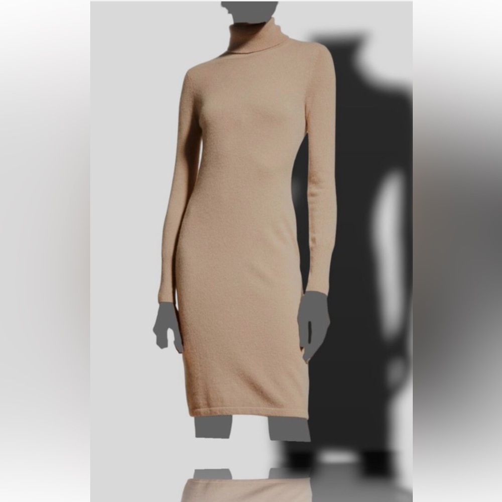 Neiman Marcus Women's Beige Cashmere Turtleneck Sweater Dress Small Soft